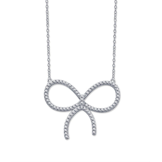 CLAW SET RHODIUM PLATED BOW NECKLACE