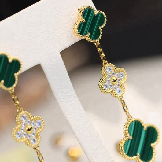 CLOVER 3 MOTIF MALACHITE DIAMOND EARRINGS