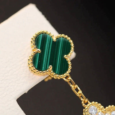 CLOVER 3 MOTIF MALACHITE DIAMOND EARRINGS
