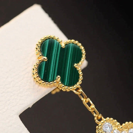 CLOVER 3 MOTIF MALACHITE DIAMOND EARRINGS