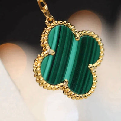 CLOVER 3 MOTIF MALACHITE DIAMOND EARRINGS