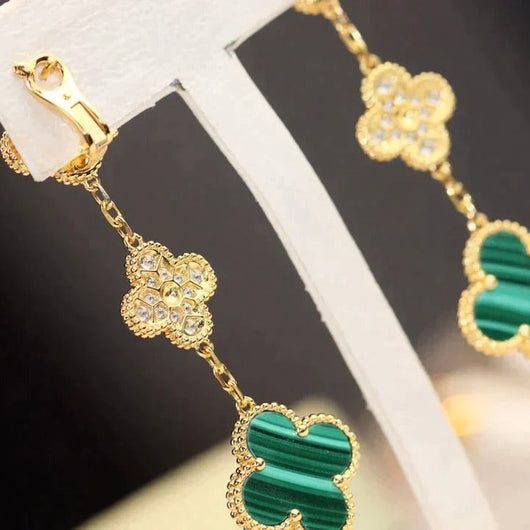 CLOVER 3 MOTIF MALACHITE DIAMOND EARRINGS