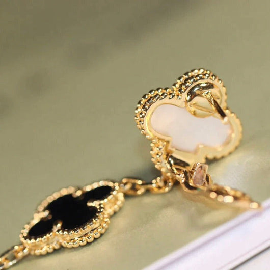 CLOVER 3 MOTIF ONYX MOP EARRINGS