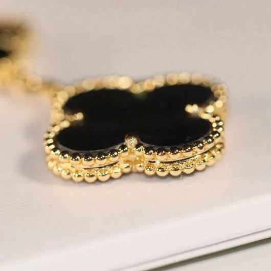 CLOVER 3 MOTIF ONYX MOP EARRINGS