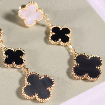 CLOVER 3 MOTIF ONYX MOP EARRINGS