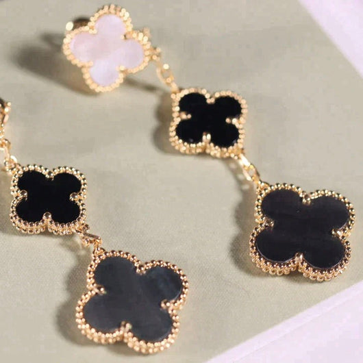 CLOVER 3 MOTIF ONYX MOP EARRINGS