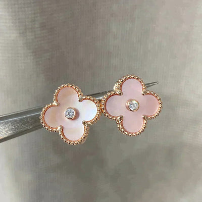 CLOVER MEDIUM 1 MOTIFS  PINK MOP DIAMOND EARRINGS