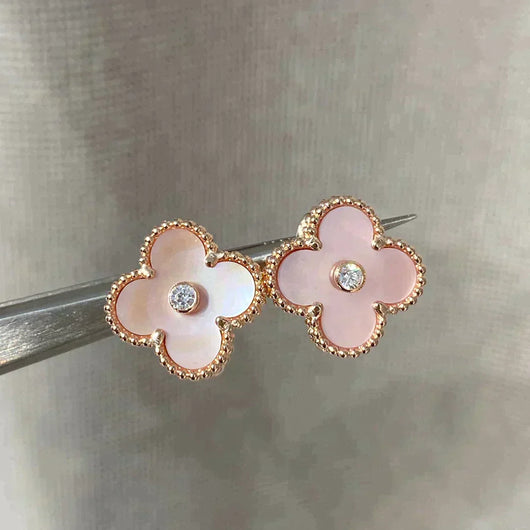 CLOVER MEDIUM 1 MOTIFS  PINK MOP DIAMOND EARRINGS