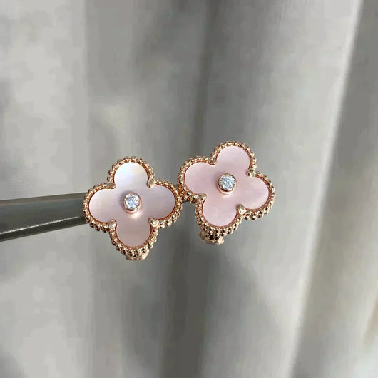 CLOVER MEDIUM 1 MOTIFS  PINK MOP DIAMOND EARRINGS