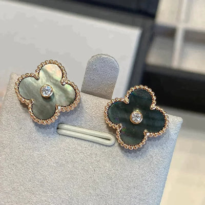 CLOVER MEDIUM 1 MOTIFS GRAY MOP  DIAMOND EARRINGS