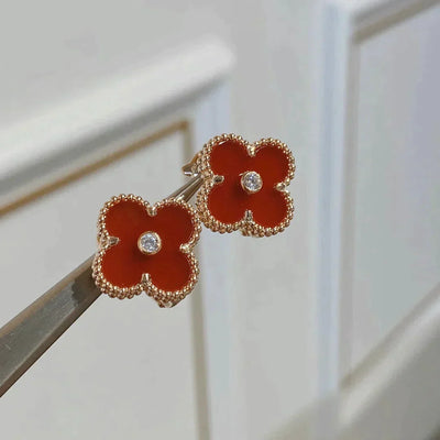CLOVER MEDIUM 1 MOTIFS CARNELIAN  DIAMOND EARRINGS