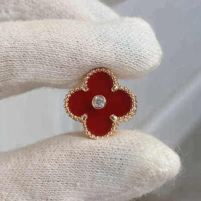 CLOVER MEDIUM 1 MOTIFS CARNELIAN  DIAMOND EARRINGS