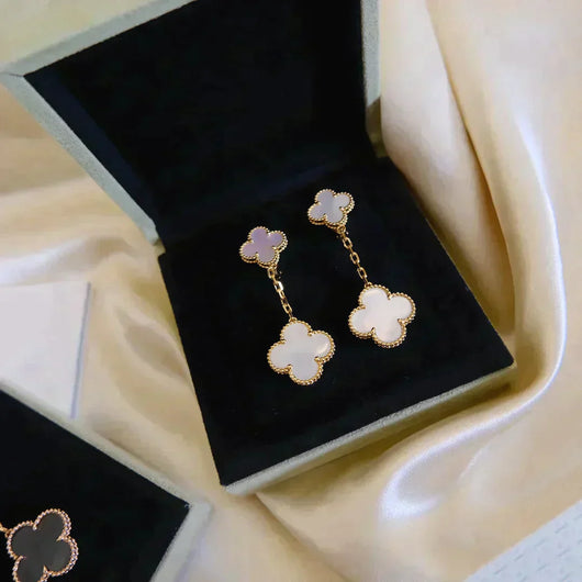 CLOVER 2 MOTIF WHITE MOP EARRINGS