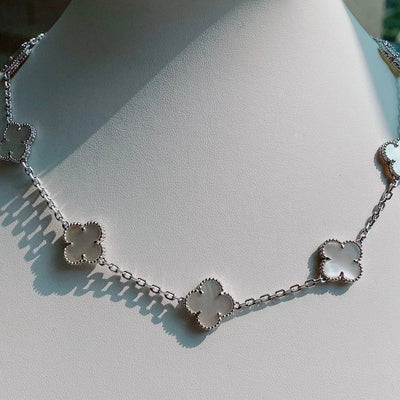 CLOVER VINTAGE WHITE MOP NECKLACE 10 MOTIFS SILVER