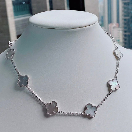 CLOVER VINTAGE WHITE MOP NECKLACE 10 MOTIFS SILVER