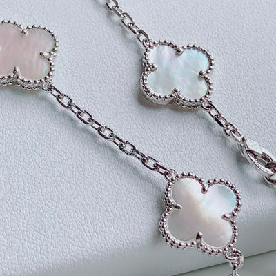 CLOVER VINTAGE WHITE MOP NECKLACE 10 MOTIFS SILVER