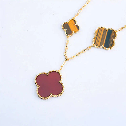 MAGIC CLOVER 5 MOTIFS CARNELIAN TIGER EYE BRACELET