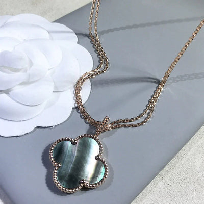 CLOVER LARGE 25MM DARK MOP  NECKLACE