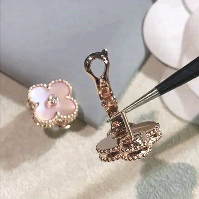CLOVER MEDIUM 1 MOTIFS  PINK MOP DIAMOND EARRINGS