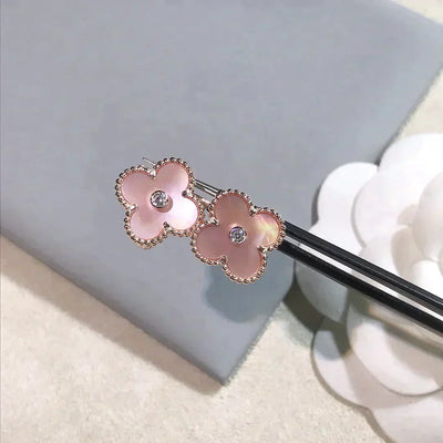 CLOVER MEDIUM 1 MOTIFS  PINK MOP DIAMOND EARRINGS