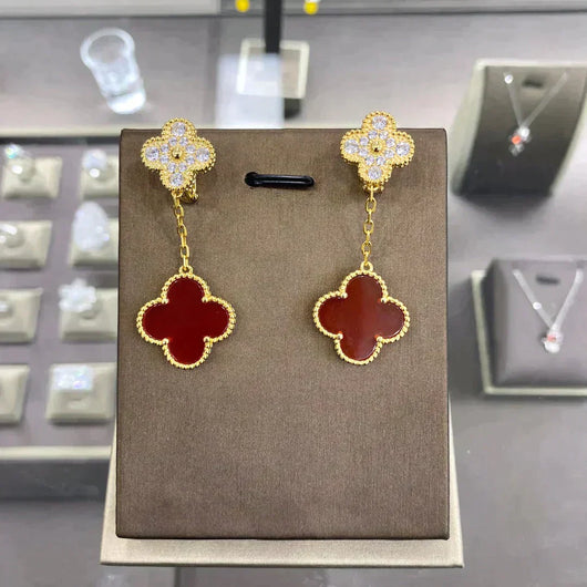 CLOVER  2 MOTIFS  DIAMOND  EARRINGS (MULTIPLE CHOICES）