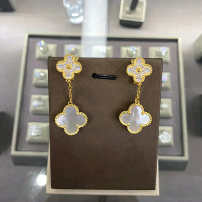 CLOVER  2 MOTIFS  DIAMOND  EARRINGS (MULTIPLE CHOICES）