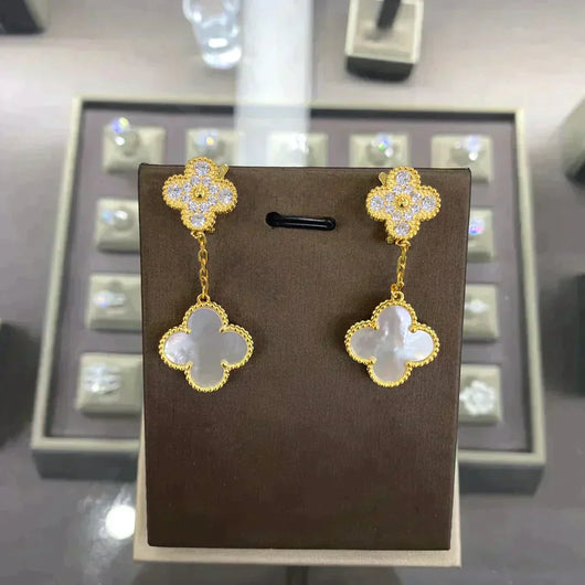 CLOVER  2 MOTIFS  DIAMOND  EARRINGS (MULTIPLE CHOICES）