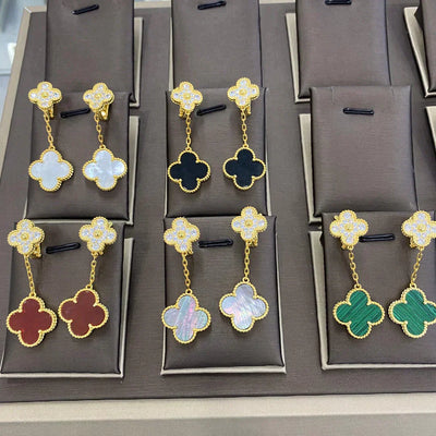 CLOVER  2 MOTIFS  DIAMOND  EARRINGS (MULTIPLE CHOICES）