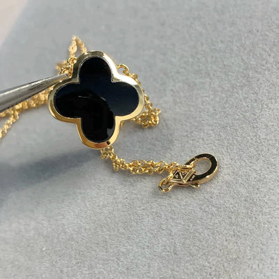 PURE CLOVER GOLD ONYX NECKLACE