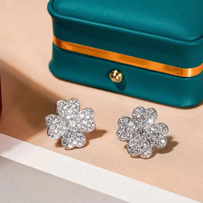CLOVER 1 MOTIFS DIAMOND EARRINGS SILVER