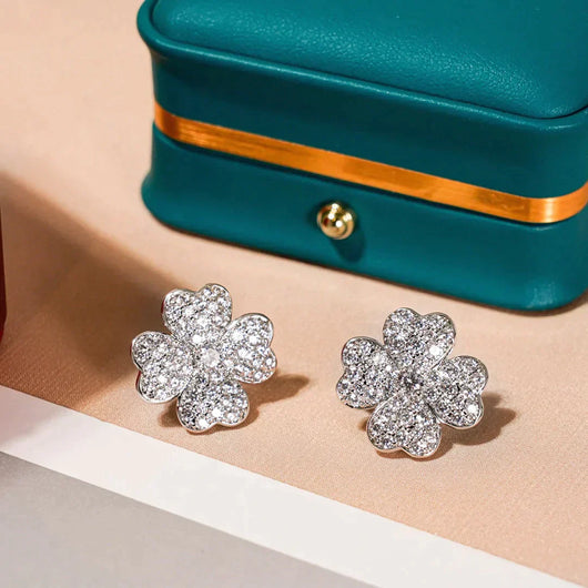 CLOVER 1 MOTIFS DIAMOND EARRINGS SILVER