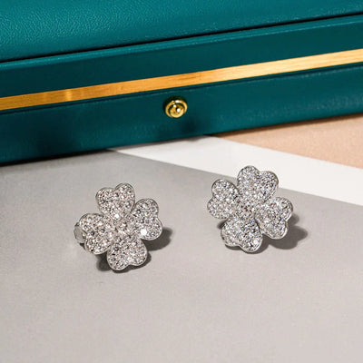 CLOVER 1 MOTIFS DIAMOND EARRINGS SILVER