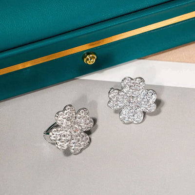 CLOVER 1 MOTIFS DIAMOND EARRINGS SILVER