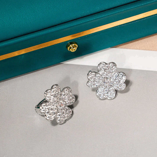 CLOVER 1 MOTIFS DIAMOND EARRINGS SILVER