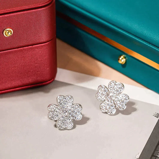 CLOVER 1 MOTIFS DIAMOND EARRINGS SILVER