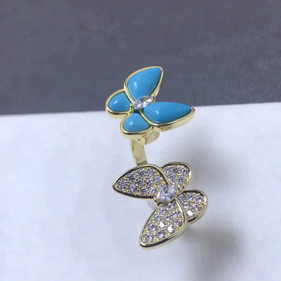 TWIN BUTTERFLY TURQUOISE DIAMOND RING