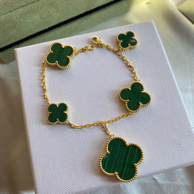 MAGIC CLOVER 5 MOTIFS MALACHITE BRACELET