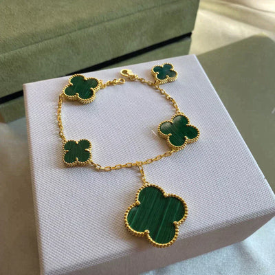 MAGIC CLOVER 5 MOTIFS MALACHITE BRACELET