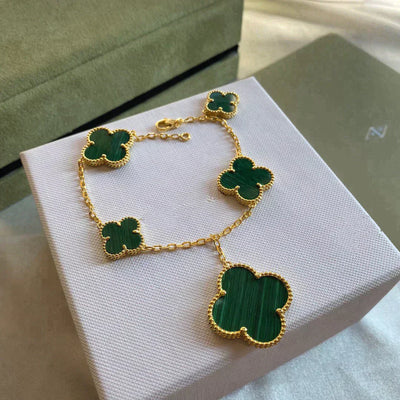 MAGIC CLOVER 5 MOTIFS MALACHITE BRACELET