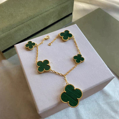 MAGIC CLOVER 5 MOTIFS MALACHITE BRACELET