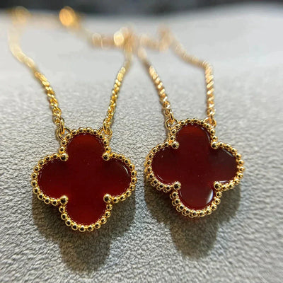 CLOVER 15MM CARNELIAN SINGLE FLOWER NECKLACE