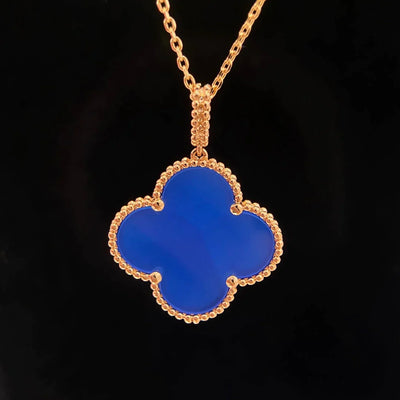 CLOVER LARGE 25MM BLUE AGATE NECKLACE
