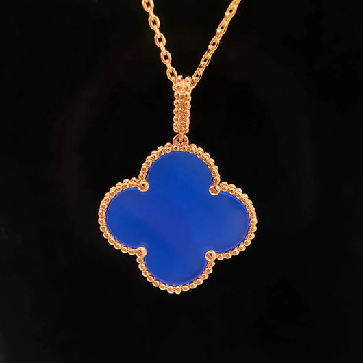 CLOVER LARGE 25MM BLUE AGATE NECKLACE