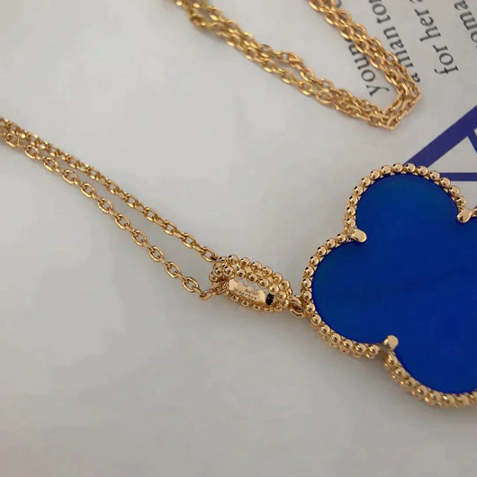 CLOVER LARGE 25MM BLUE AGATE NECKLACE