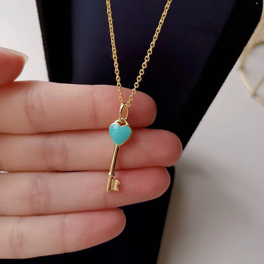 KEY PEDANT TURQUOISE HEART GOLD NECKLACE