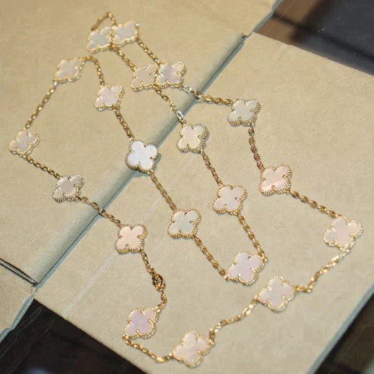 CLOVER 20 MOTIFS WHITE MOP NECKLACE