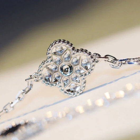 CLOVER 20 MOTIFS ONYX DIAMOND NECKLACE SILVER