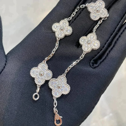 CLOVER 5 MOTIFS  DIAMOND BRACELET SILVER