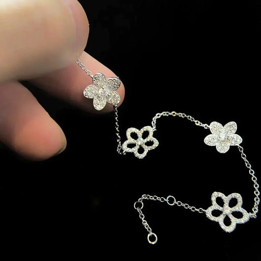 WILDFLOWER 4 MOTIFS DIAMOND BRACELET SILVER