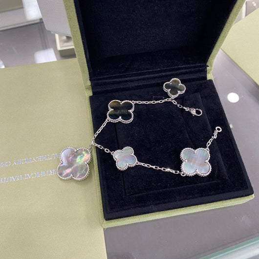 MAGIC CLOVER 5 MOTIFS DARK MOP BRACELET SIVLER